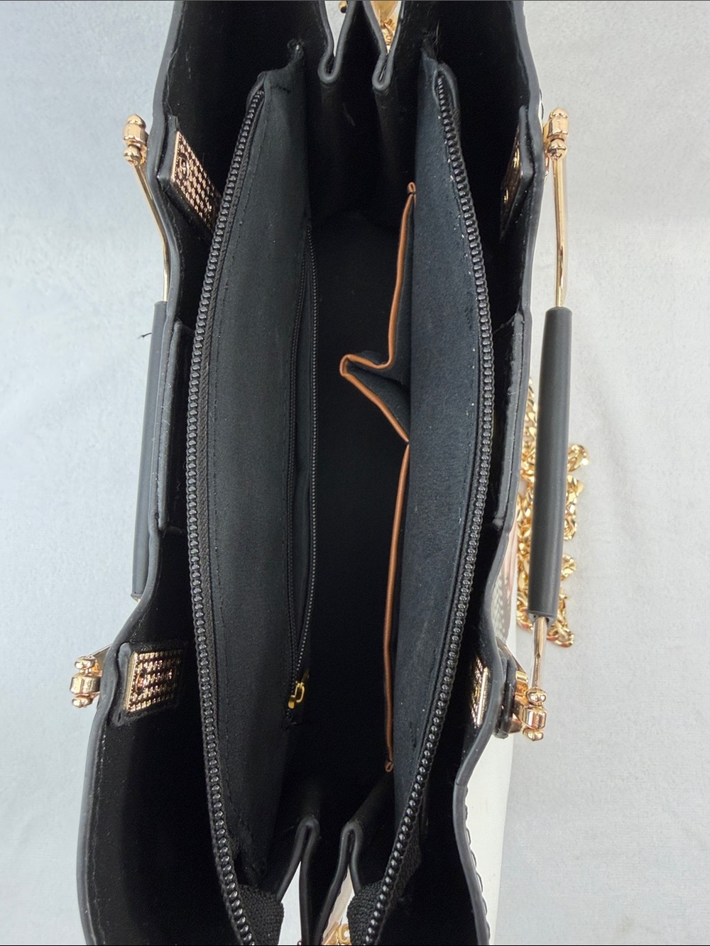Nevenka PU Leather Top Handle Portrait Print Gold Chain Crossbody Detachable - Picture 8 of 9